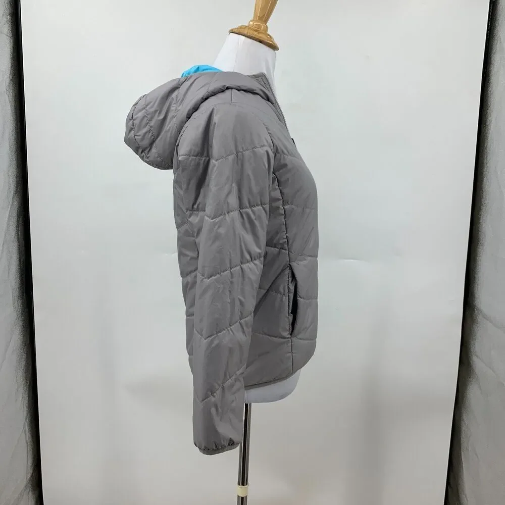 The North Face Reversible Jacket Girls Youth M Medium Aqua Grey Quilted Filled
